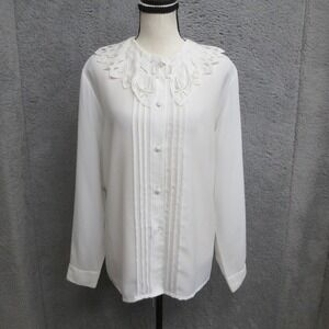 Cathy Che Pearl Beaded Lace Collar Blouse Women 12 White Pleated Cottagecore‎